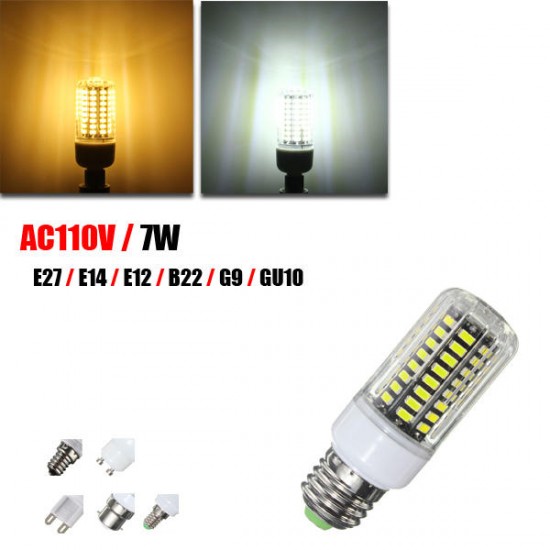 E14 E12 B22 G9 GU10 E27 LED 7W 74 SMD 5730 Fireproof Cover Corn LED Bulb Light AC110V