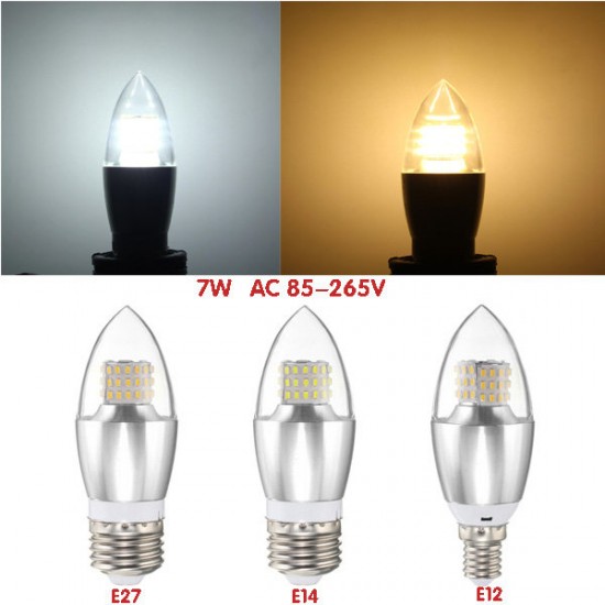 E14 E12 E27 7W 470LM 60 SMD 3014 LED White Warm White Glass Candle Bulb Light Non-Dimmable AC85-265V