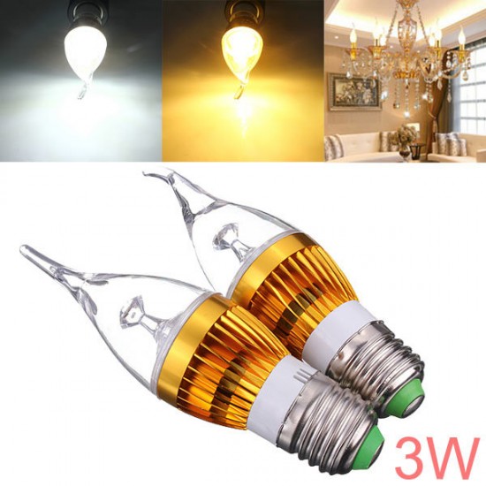 E27 3W AC85-265V White/Warm White Golden Cover LED Candle Light Bulb