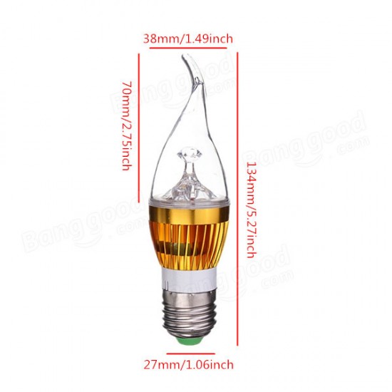 E27 3W AC85-265V White/Warm White Golden Cover LED Candle Light Bulb