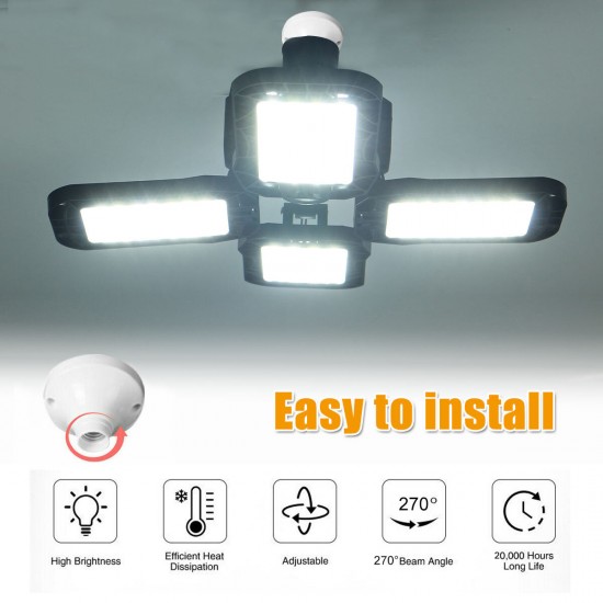 E27 60W LED Deformable Workshop Light Garage Ceiling Bulb Fixture Folding Lamp