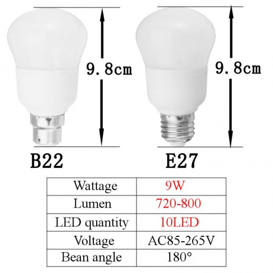 E27/B22 9W 10LED 2835SMD Super Brightness Energy-saving Gourd Ball Light Bulb for Home AC85-265V