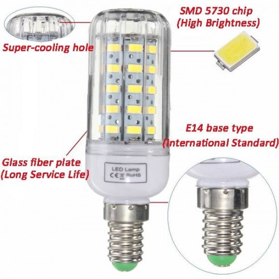 E27/E14/E12/B22/G9/GU10 Dimmable 5W AC220V LED Bulb White/Warm White 50 SMD 5730 Corn Light Lamp