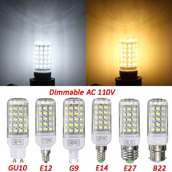 E27/E14/E12/B22/G9/GU10 Dimmable 6W AC110V LED Bulb White/Warm White 60 SMD 5730 Corn Light Lamp