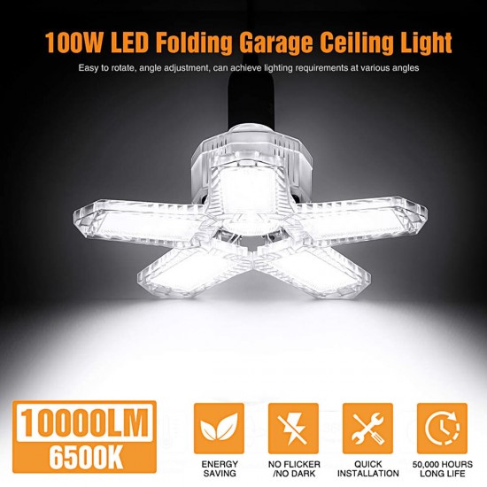 E27/E26 LED Bulb Super Bright Foldable Garage Light Fan Blade Ceiling Lamp 100W