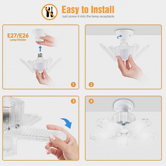 E27/E26 LED Bulb Super Bright Foldable Garage Light Fan Blade Ceiling Lamp 100W