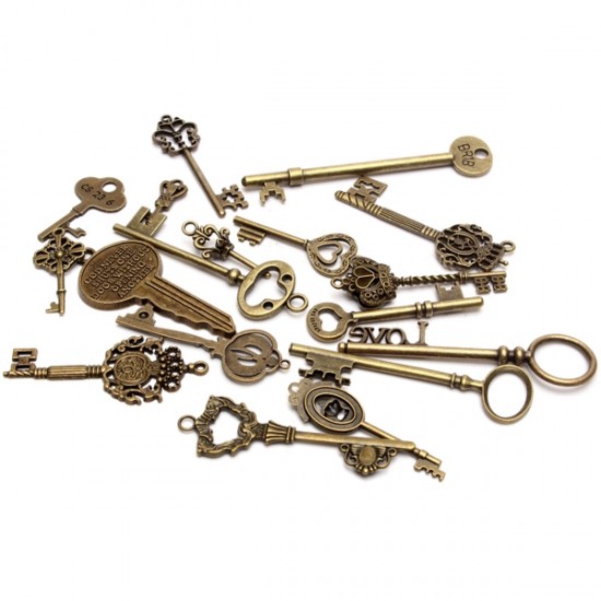 18pcs Antique Vintage Old Look Skeleton Key Lot Pendant Heart Bow Lock