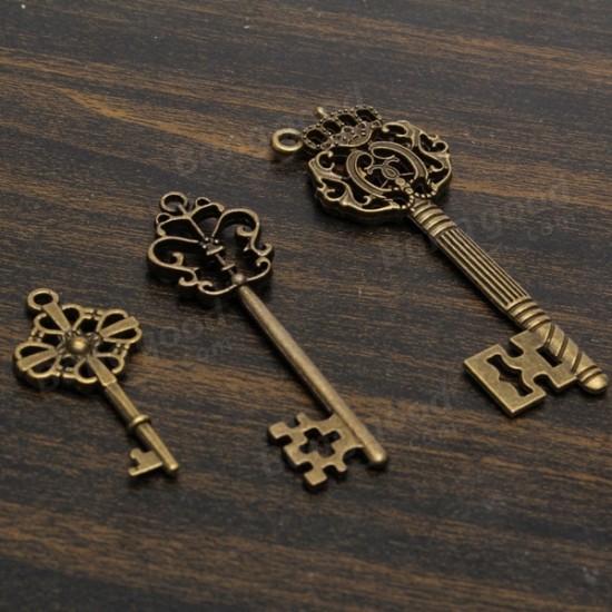 18pcs Antique Vintage Old Look Skeleton Key Lot Pendant Heart Bow Lock