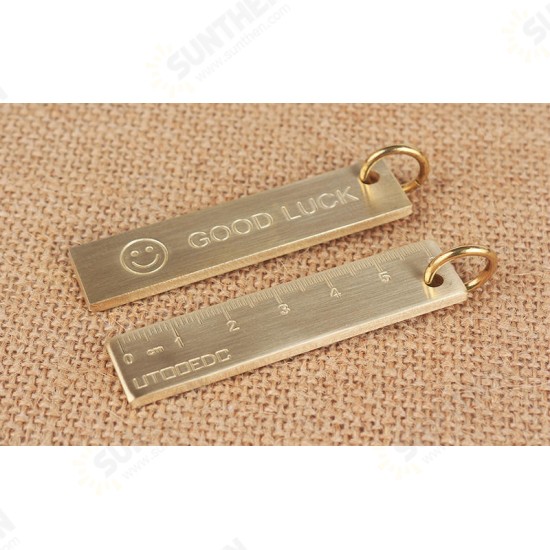 60mm EDC Copper Keychain Good Luck Ruler With Key Ring