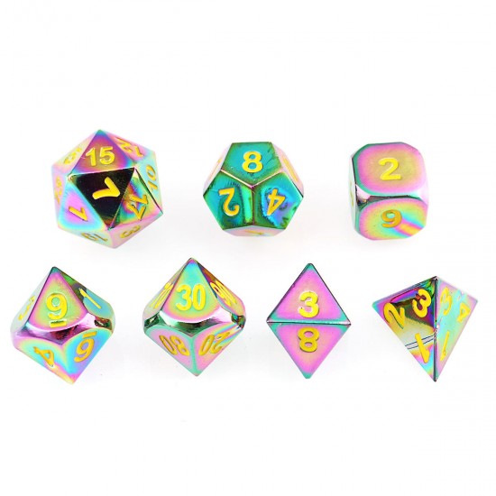 7Pcs Embossed Heavy Metal Polyhedral Dice DND RPG MTG Role Playing Game with Bag