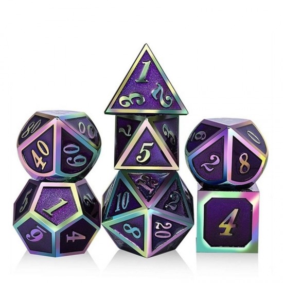 7Pcs/Set Rainbow Edge Metal Dice Set with Bag Board Role Playing Dragons Table Game Bar Party Game Dice Hobbies Toy Gift