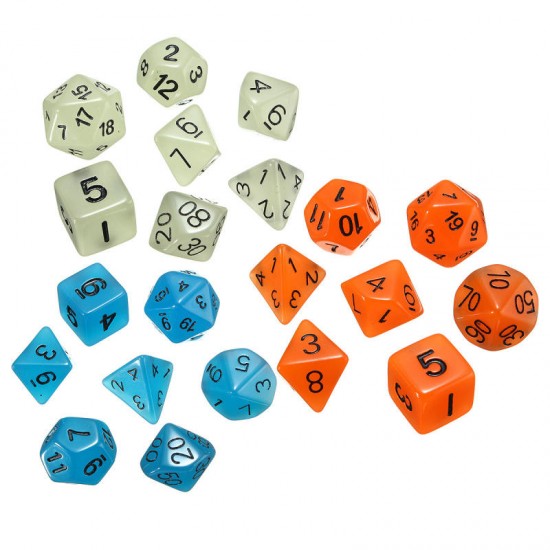 7pcs Multi-sided Luminous Polyhedral Digital Acrylic Dice Set Noctilucent Dice