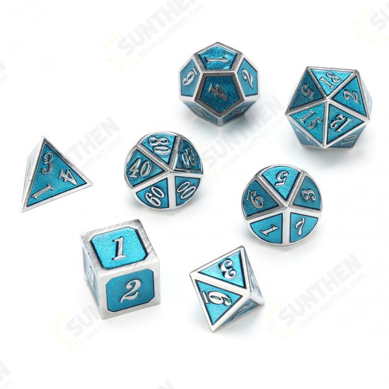 7pcs Zinc Alloy Multisided Dices Set Enamel Embossed Heavy Metal Polyhedral Dice With Bag