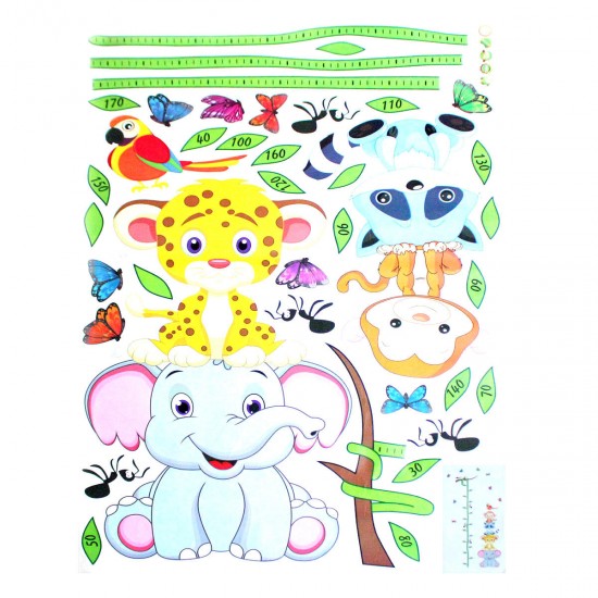 Animals Height Chart Non-toxic Removable Wall Stickers Kids Nursery Elephant Leopard Sticker Decor