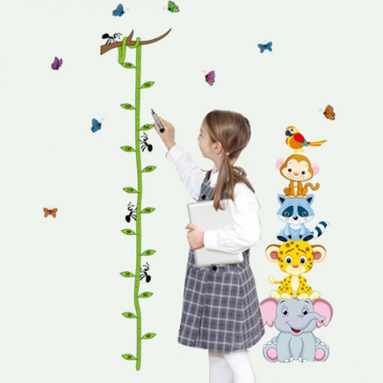 Animals Height Chart Non-toxic Removable Wall Stickers Kids Nursery Elephant Leopard Sticker Decor