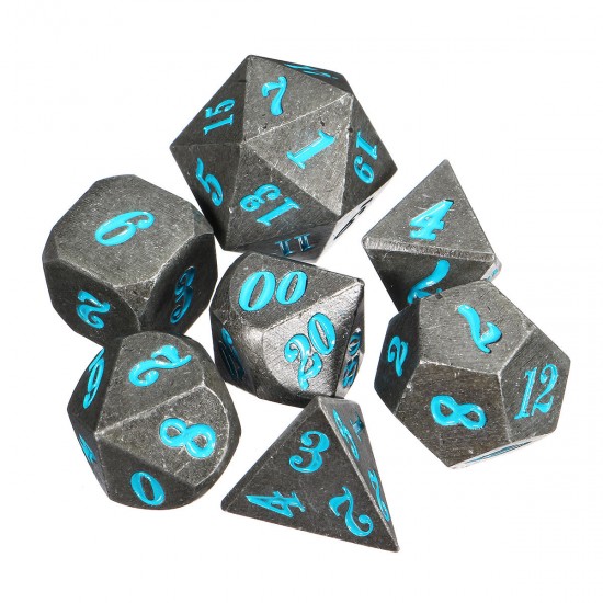 Antique Metal 7 Pcs Multisided Dice Heavy Metal Polyhedral Dices Set w/ Bag