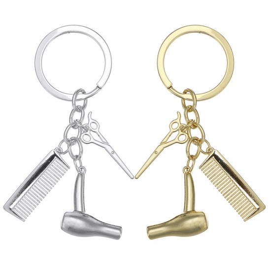 Creative Keychain Alloy Stylist Hair Dryer Scissor Comb Dangle Pendant Key Ring Artware Gift