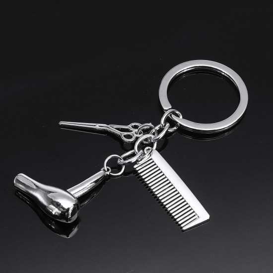 Creative Keychain Alloy Stylist Hair Dryer Scissor Comb Dangle Pendant Key Ring Artware Gift