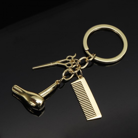 Creative Keychain Alloy Stylist Hair Dryer Scissor Comb Dangle Pendant Key Ring Artware Gift