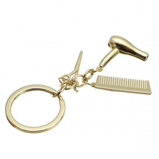 Creative Keychain Alloy Stylist Hair Dryer Scissor Comb Dangle Pendant Key Ring Artware Gift