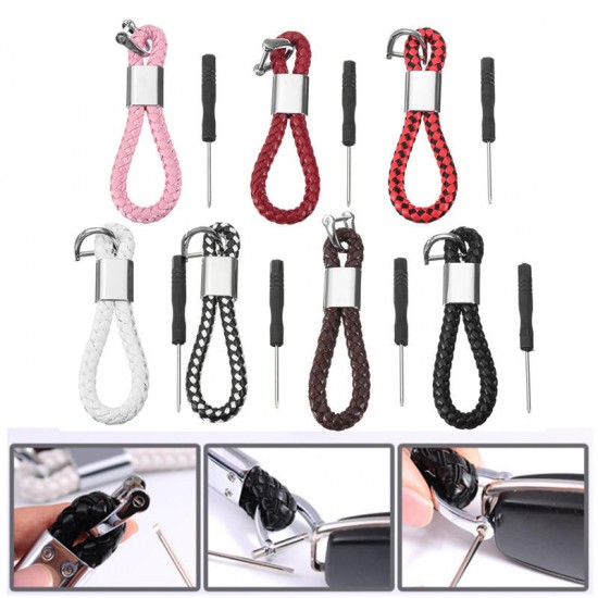 PU Leather Braided Strap Key Chain Stainless Key ring 7 Different Colors