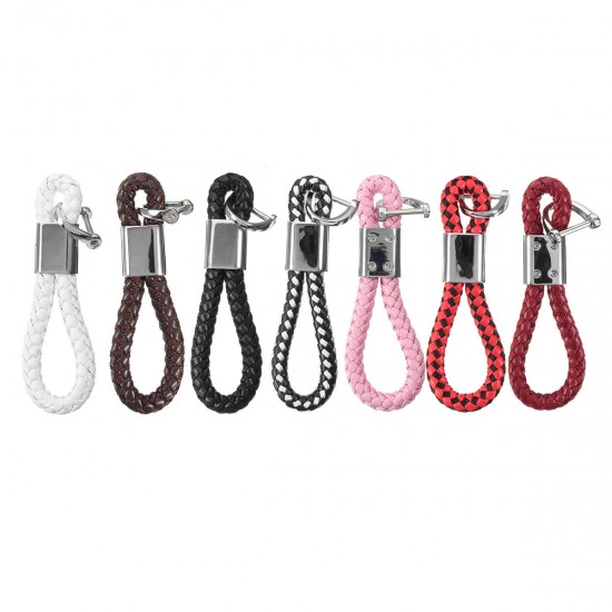 PU Leather Braided Strap Key Chain Stainless Key ring 7 Different Colors