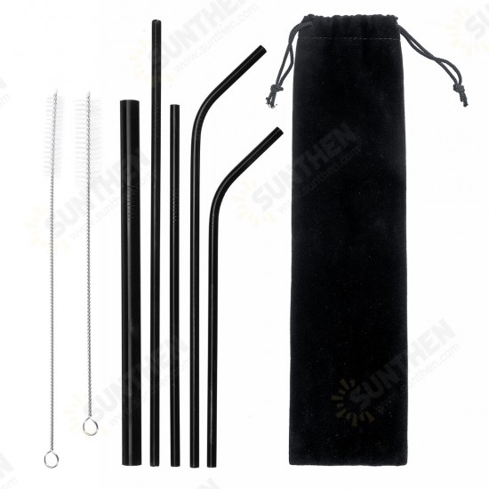 Portable Metal Straw Set 304 Stainless Steel Straws Reusable Metal Drinking Straws With Cleaning Brushes Pounch