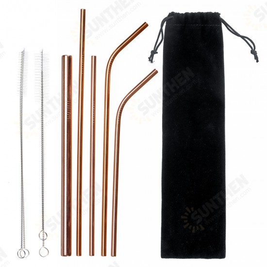 Portable Metal Straw Set 304 Stainless Steel Straws Reusable Metal Drinking Straws With Cleaning Brushes Pounch