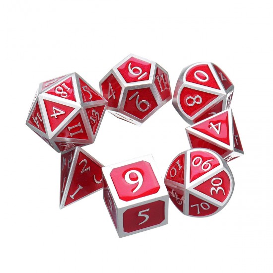 Red Antique Color Solid Metal Polyhedral Dices Role Playing RPG Gadget 7 Dice Set With Bag