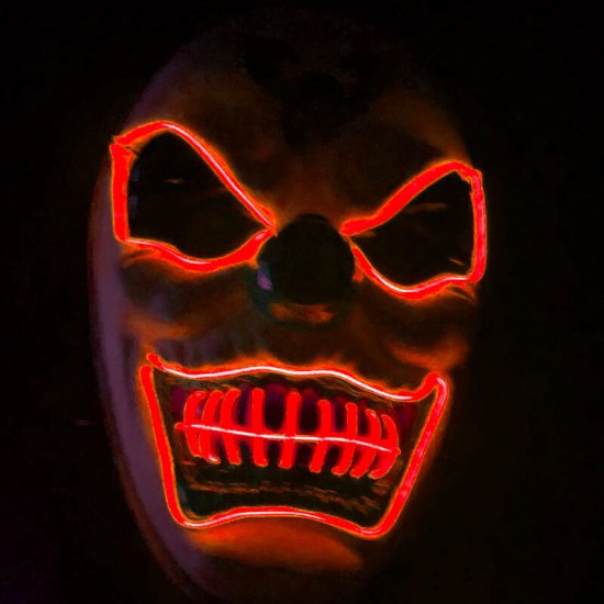 New Clown El Cold Light Glowing LED Fluorescent Mask Halloween Tricky Scary Spoof Horror Glowing Props