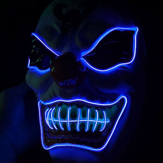 New Clown El Cold Light Glowing LED Fluorescent Mask Halloween Tricky Scary Spoof Horror Glowing Props