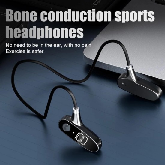 H18 Bone Conduction bluetooth 5.2 Headphones Led Display Neckband Ear Hook Noise Reduction IPX7 Waterproof Fitness Sport Earphones