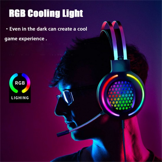 USB + 3.5mm Stereo Gaming Headsets Noise Cancelling Surround Sound Headphone with LED Light Microphone for Tablet PC Laptop