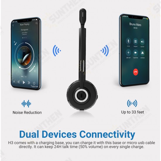 H3 bluetooth 5.0 Headphones Hands-free With HD Mic Charging Base Wireless Skype Headsets For Trucker Drivers Call Office