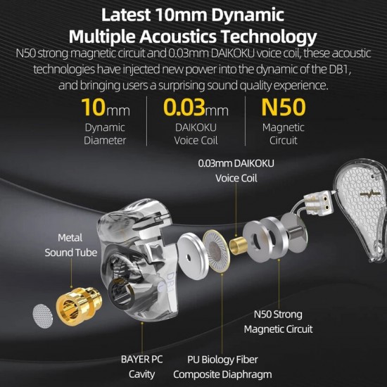 DB1 HIFI Music In Ear Earphone 10mm Dynamic Driver Audiophile Earbud Studio Earplug 2Pin Detachable with Mic
