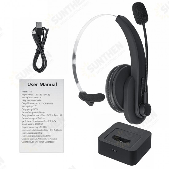 OY631 Single Ear Headset bluetooth Headphone Noise Cancelling Head-mounted Headphone with Microphone for Cell Phones PC Tablet