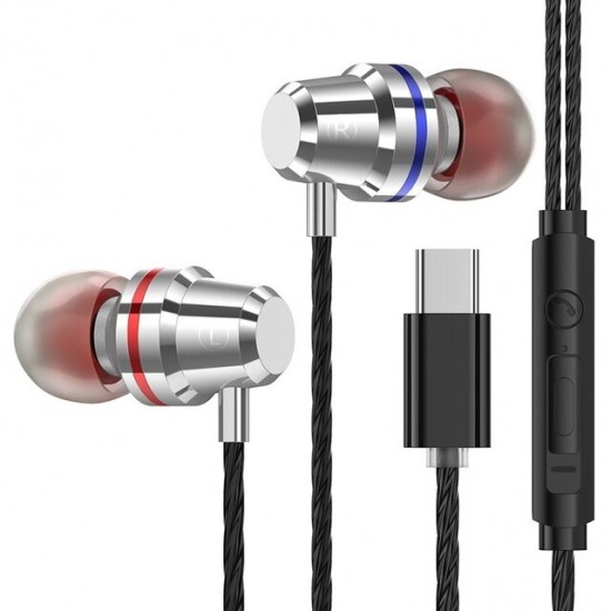 PTM M4 Type-C Wired In-Ear Headphones Metal Earphone Line Control With Mic for Huawei