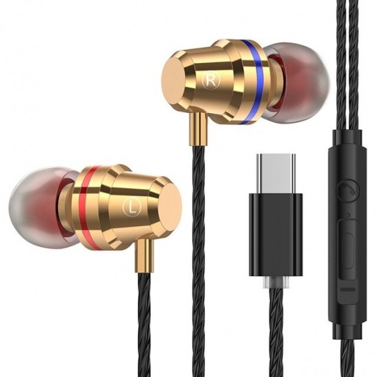 PTM M4 Type-C Wired In-Ear Headphones Metal Earphone Line Control With Mic for Huawei
