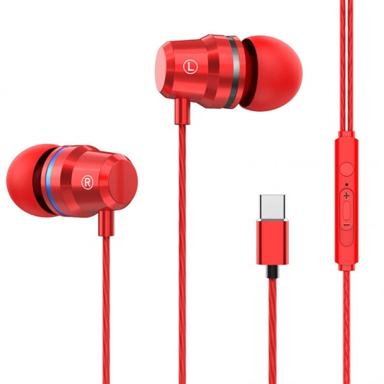 Type-c Metal In-ear Earphone Heavy Bass Wired Control Headphone Stereo Music HIFI Sport Headset With Mic for