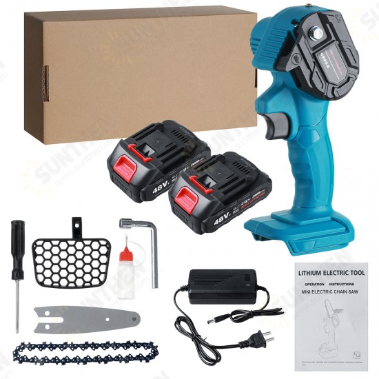 21V 4inch Cordless Electric Chain Saw Rechargeable Woodworking Cutting Saw W/ 2pcs Battery