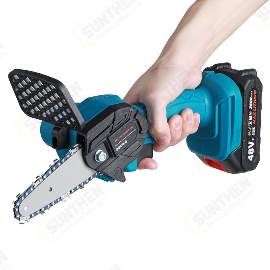 21V 4inch Cordless Electric Chain Saw Rechargeable Woodworking Cutting Saw W/ 2pcs Battery