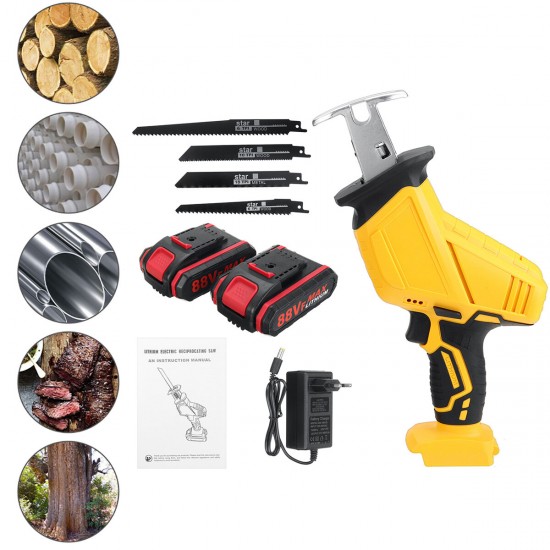 88VF Cordless Electric Reciprocating Saw W/ 4 Blades & 1or2 Battery for Woodworking Wood Cutting Tool