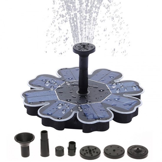 8V 1.6W Mini Fountain Solar Powered Water Pump Floating Outdoor Bird Pond Garden Decor + 4 Nozzles