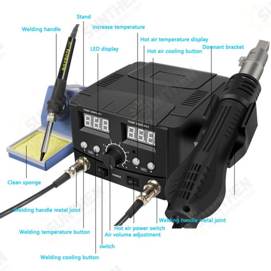 2 in 1 800W LED Digital Soldering Station Hot Air Heater Rework Station Electric Soldering Iron for Phone PCB IC SMD BGA Welding