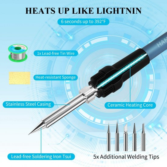 SD2 Digital Display Soldering Station With 5 Tips Auroland Digital Display 392℉-896℉ Temperature Adjustable Solder Iron Soldering Kit with Bracket