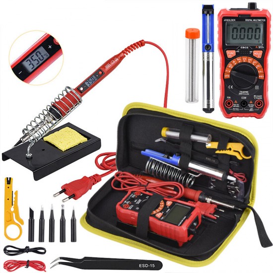 JCD 908S 80W Soldering Welding Iron kits 110V 220V Adjustable Temperature Digital Multimeter Auto Ranging LCD Solder Iron Tips Welding Rework Tools