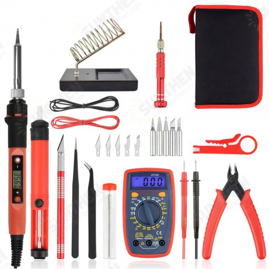 80W LCD Electric Soldering Iron Kit Screwdriver Desoldering Pump Wire Pliers Welding Repair Tool Set EU/US Plug