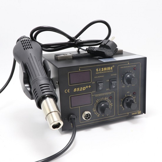 852D++ 110V/220V 2 In 1 SMD Rework Station Hot Air Nozzle Soldering Station Desoldering Station