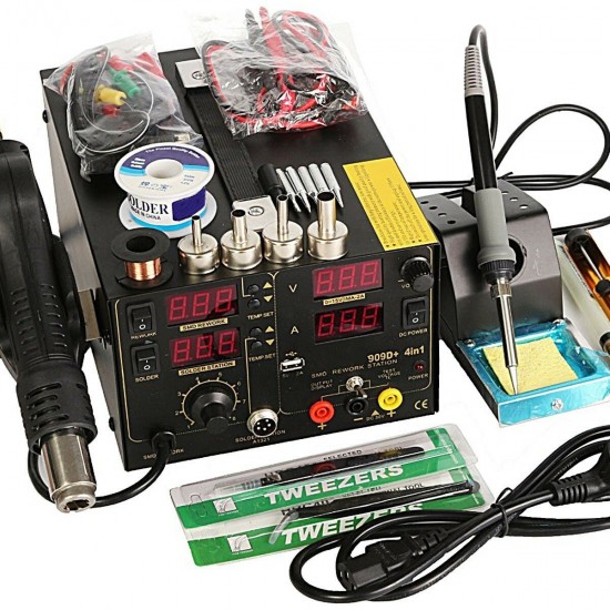 220V 909D+ Rework Soldering Station Hot Heat Air Nozzle DC USB Power Supply 220V AC EU Plug