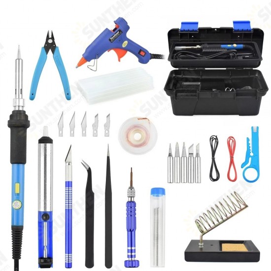 Toolour 60W Electric Soldering Iron Kit 110V/220V Switch Adjustable Temperature with Toolbox